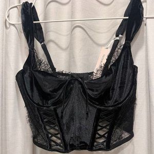 Victorias Secret Lace & Velvet Cap-Sleeve Corset Top Size Medium